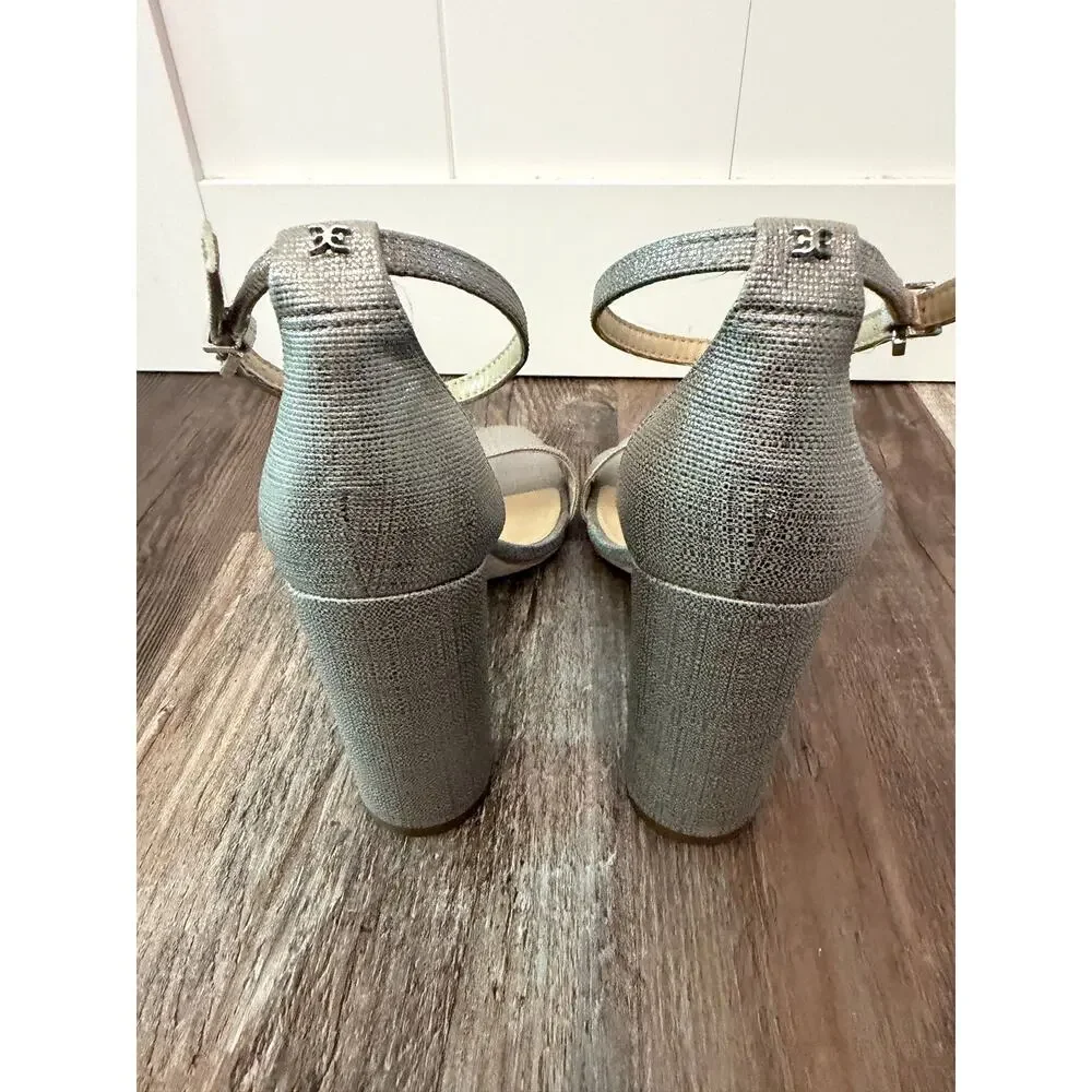 Sam Edelman Yaro Heels Women's 9.5 M Pewter Metallic Champagne Gold Sandal EUC